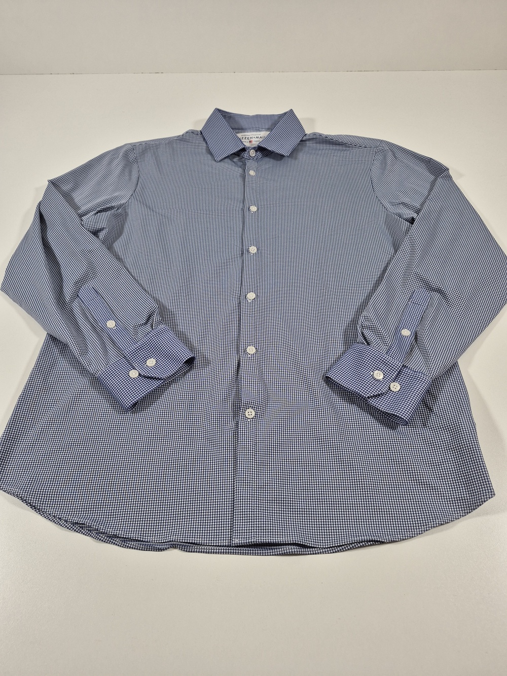 Mizzen+Main Dress Shirt Mens 2XL Blue Gingham Trim Fit Made USA Stretch Non Iron